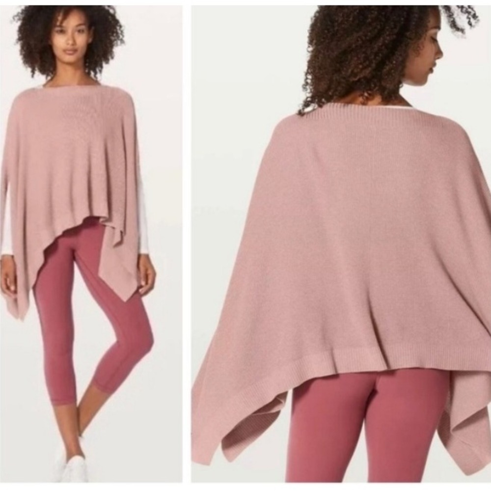 Lululemon Knit Poncho‎ Sweater Dusty Rose Pink Square Neck Wrap One Size